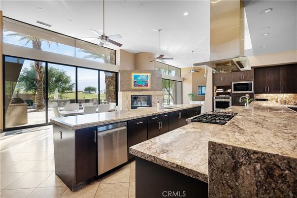 Fireplace, Interior, Kitchen, Pendant Lights, Recessed Lighting, Stainless Steel Appliances