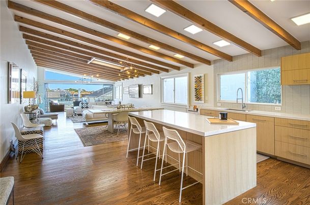 Dining room, Interior, Kitchen, Living room, Recessed Lighting, Wooden Beams, Wood Texture Flooring