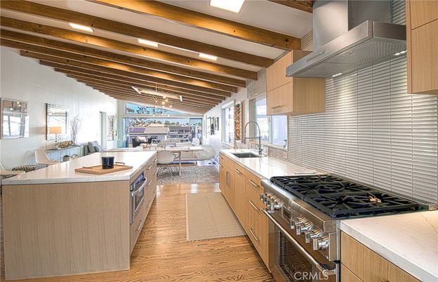 Dining room, Interior, Kitchen, Living room, Stainless Steel Appliances, Water, Wooden Beams, Wood Texture Flooring