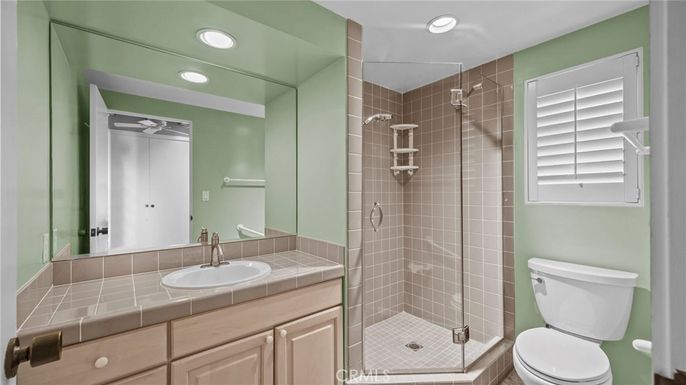 Bathroom, Glass Shower, Interior, Recessed Lighting, Tile Countertops