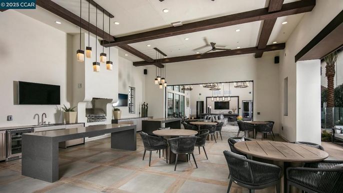 Dining room, Interior, Kitchen, Living room, Pendant Lights, Recessed Lighting, Stainless Steel Appliances, Wooden Beams