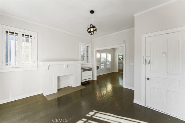 Empty room, Fireplace, Interior, Pendant Lights, Wood Texture Flooring