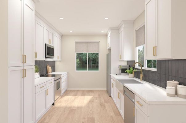 Interior, Kitchen, Recessed Lighting, Wood Texture Flooring
