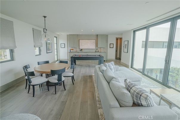 Billiard Table, Dining room, Game Room, Interior, Living room, Pendant Lights, Recessed Lighting, Wood Texture Flooring
