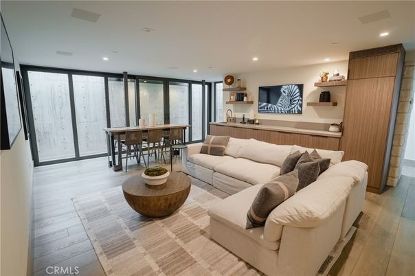 Dining room, Interior, Living room, Recessed Lighting, Wood Texture Flooring