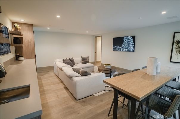 Dining room, Interior, Living room, Recessed Lighting, Wood Texture Flooring