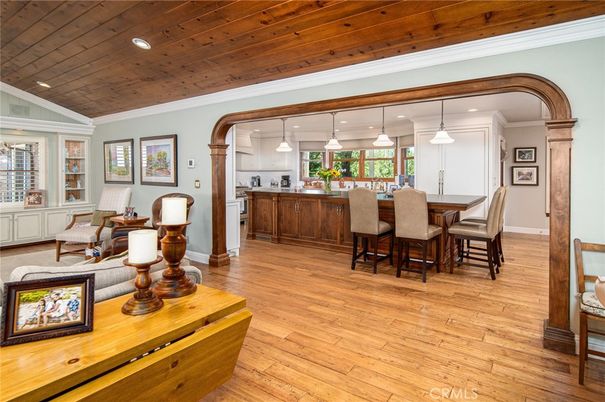 Dining room, Interior, Kitchen, Living room, Pendant Lights, Recessed Lighting, Wooden Ceilings, Wood Texture Flooring