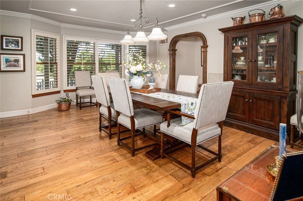 Dining room, Interior, Recessed Lighting, Wood Texture Flooring
