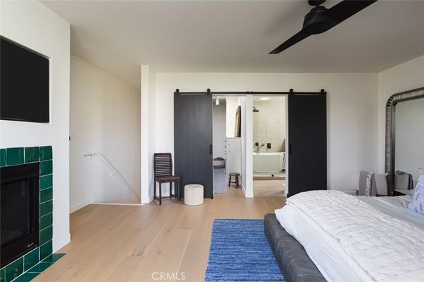 Bedroom, Fireplace, Interior, Wood Texture Flooring