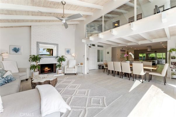 Dining room, Fireplace, Interior, Kitchen, Living room, Recessed Lighting, Wooden Beams, Wooden Ceilings