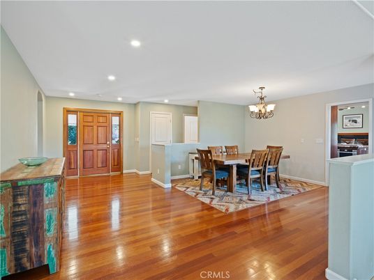 Chandelier, Dining room, Interior, Recessed Lighting, Wood Texture Flooring