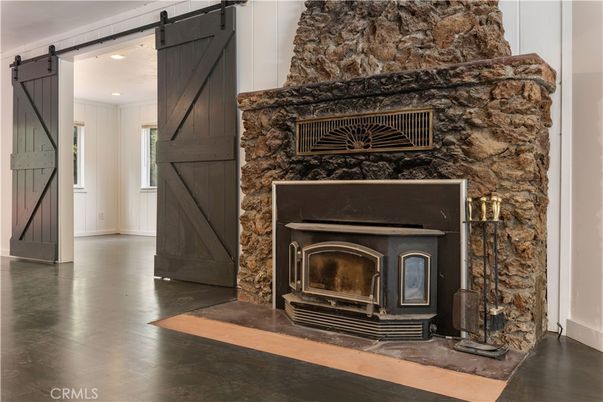 Fireplace, Interior, Recessed Lighting, Wood Texture Flooring
