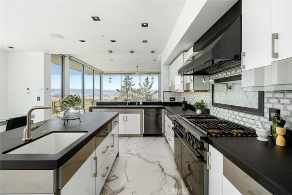 Interior, Kitchen, Marble, Pendant Lights, Recessed Lighting, Stainless Steel Appliances