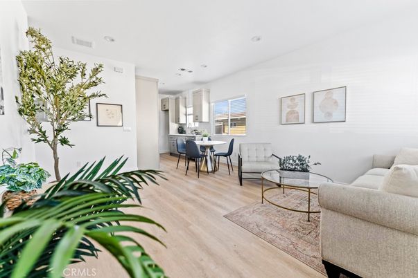 Dining room, Interior, Living room, Recessed Lighting, Wood Texture Flooring