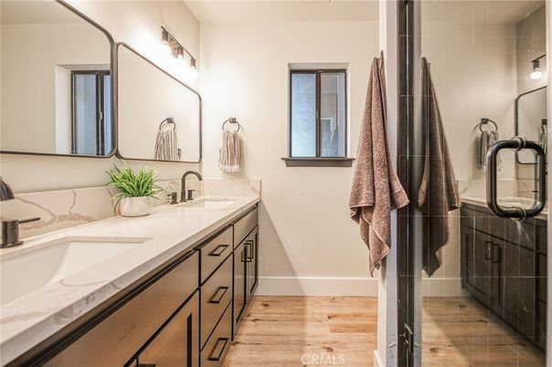 Bathroom, Dual Sink Vanities, Interior, Wood Texture Flooring