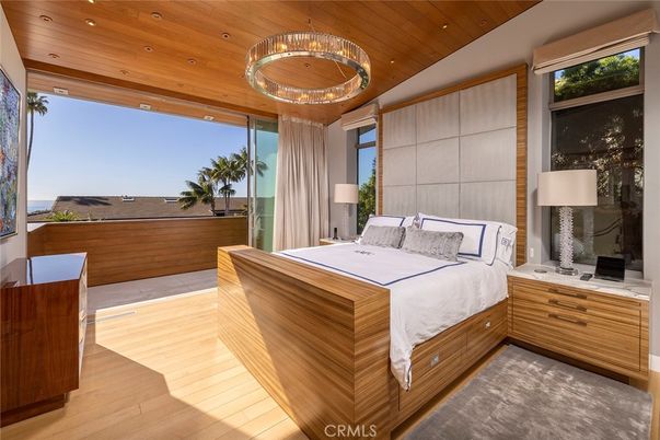 Bedroom, Interior, Pendant Lights, Recessed Lighting, Wooden Ceilings, Wood Texture Flooring
