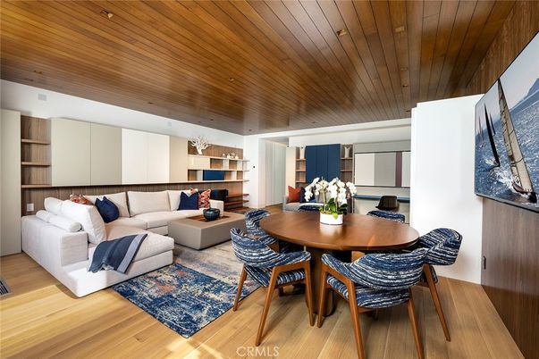 Dining room, Interior, Living room, Recessed Lighting, Wooden Ceilings, Wood Texture Flooring