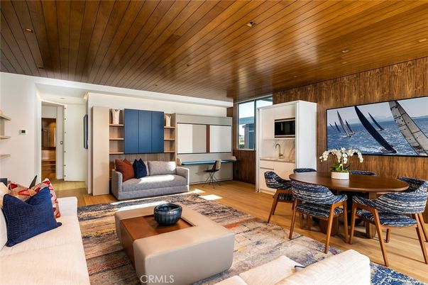 Dining room, Interior, Living room, Recessed Lighting, Wooden Ceilings, Wood Texture Flooring, Wooden Walls