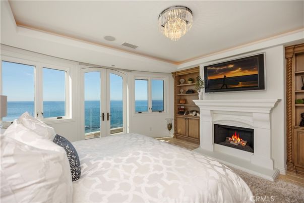 Bedroom, Chandelier, Fireplace, Interior, Water