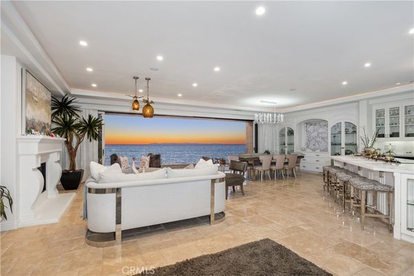 Chandelier, Dining room, Fireplace, Interior, Living room, Pendant Lights, Recessed Lighting, Water
