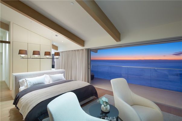 Bedroom, Interior, Recessed Lighting, Water, Wooden Beams, Wood Texture Flooring