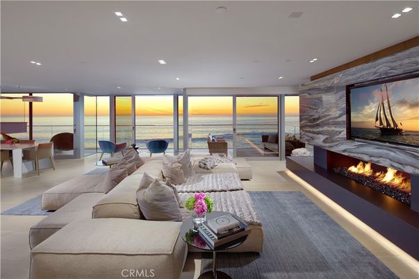 Fireplace, Interior, Living room, Recessed Lighting, Water