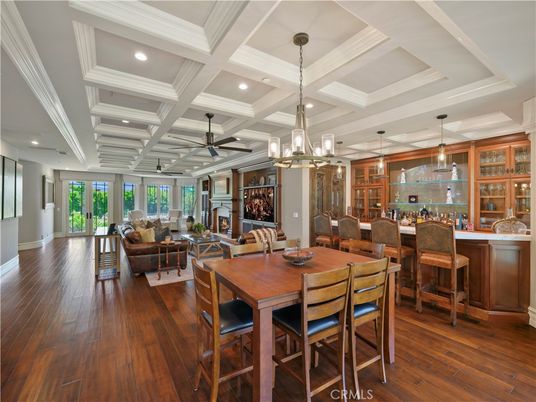 Dining room, Interior, Living room, Pendant Lights, Recessed Lighting, Wood Texture Flooring