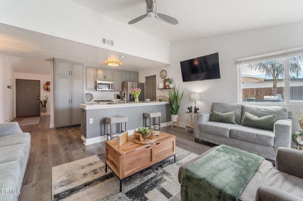 Interior, Kitchen, Living room, Stainless Steel Appliances, Wood Texture Flooring