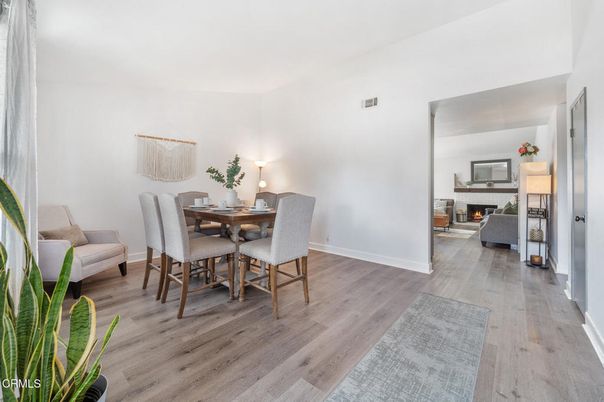 Dining room, Fireplace, Interior, Living room, Wood Texture Flooring