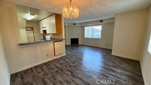 Chandelier, Empty room, Interior, Kitchen, Wood Texture Flooring