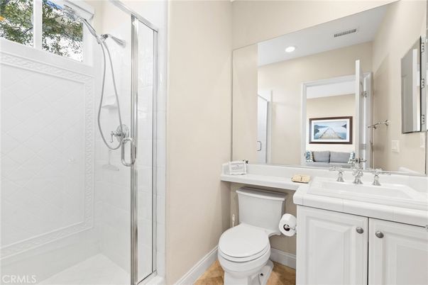 Bathroom, Glass Shower, Interior, Recessed Lighting, Tile Countertops