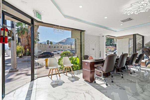 Home Office, Interior, Marble, Recessed Lighting, Stone Walls