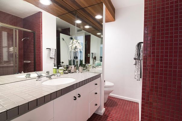 Bathroom, Dual Sink Vanities, Glass Shower, Interior, Recessed Lighting, Tile Countertops