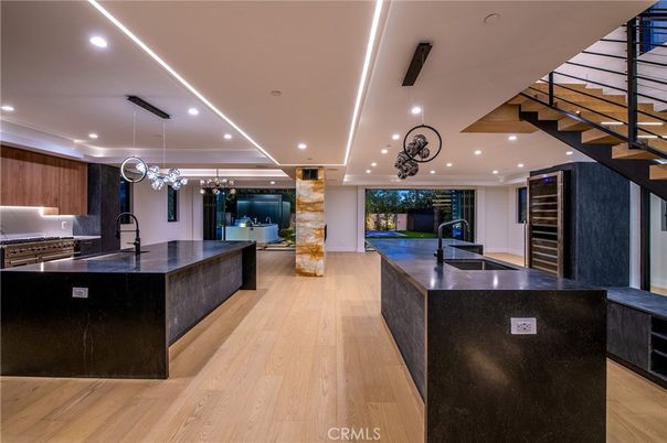 Interior, Kitchen, Pendant Lights, Recessed Lighting, Wood Texture Flooring