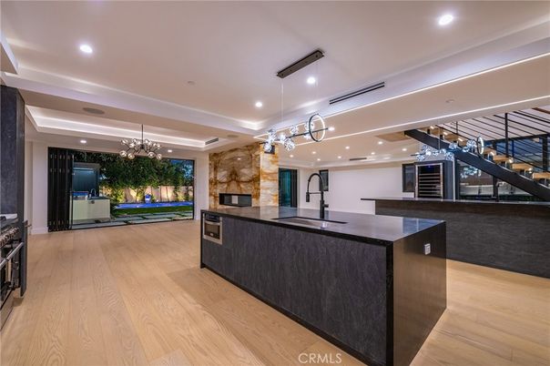 Chandelier, Interior, Kitchen, Pendant Lights, Recessed Lighting, Wood Texture Flooring