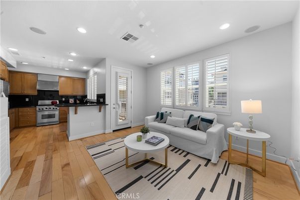 Interior, Kitchen, Living room, Recessed Lighting, Stainless Steel Appliances, Wood Texture Flooring