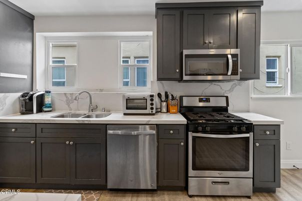 Interior, Kitchen, Stainless Steel Appliances, Wood Texture Flooring