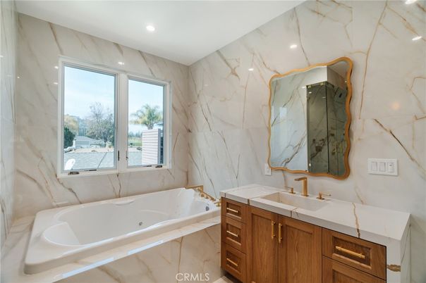 Bathroom, Interior, Marble Walls, Recessed Lighting