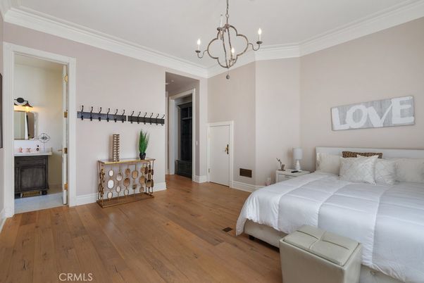 Bedroom, Chandelier, Interior, Wood Texture Flooring