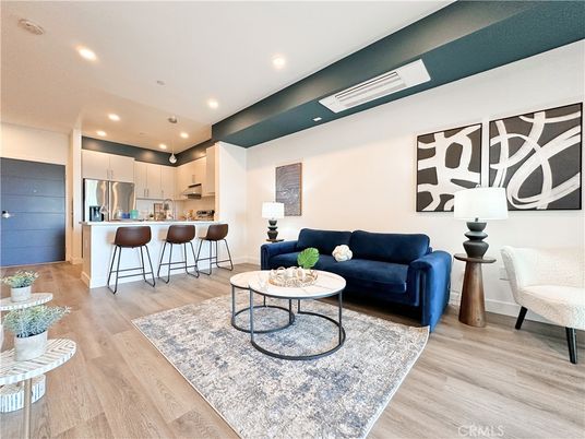 Interior, Kitchen, Living room, Recessed Lighting, Stainless Steel Appliances, Wood Texture Flooring