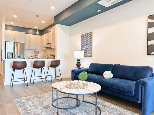 Interior, Kitchen, Living room, Recessed Lighting, Stainless Steel Appliances, Wood Texture Flooring