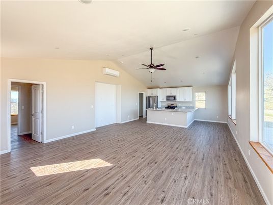 Empty room, Interior, Kitchen, Recessed Lighting, Wood Texture Flooring