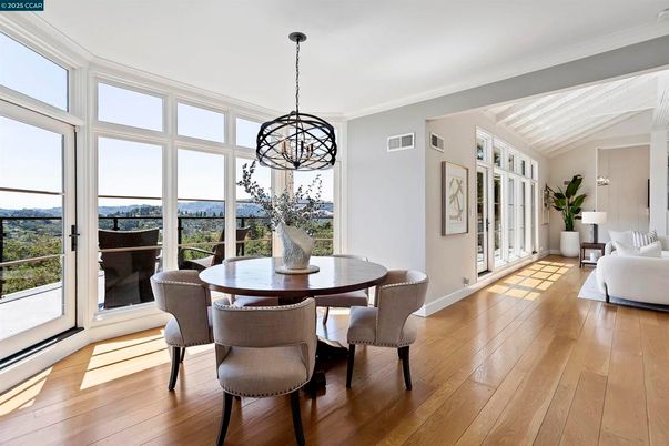 Chandelier, Dining room, Interior, Wood Texture Flooring
