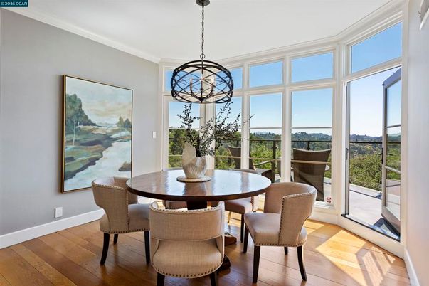 Dining room, Interior, Pendant Lights, Wood Texture Flooring