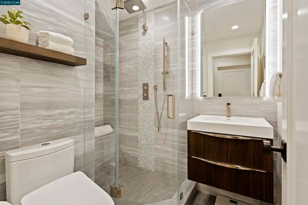 Bathroom, Glass Shower, Interior, Recessed Lighting
