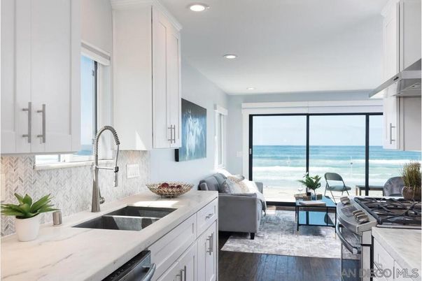 Interior, Kitchen, Living room, Recessed Lighting, Water, Wood Texture Flooring
