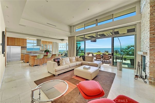 Dining room, Interior, Kitchen, Living room, Recessed Lighting, Stainless Steel Appliances, Stone Walls, Water