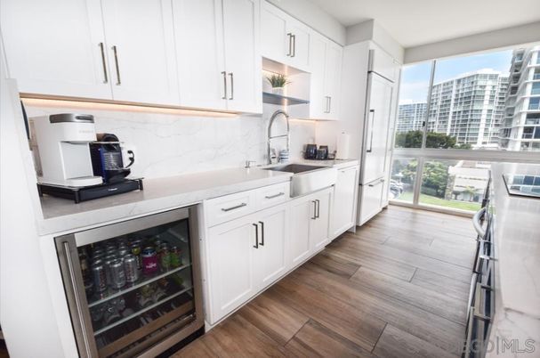 Interior, Kitchen, Marble Walls, Wood Texture Flooring