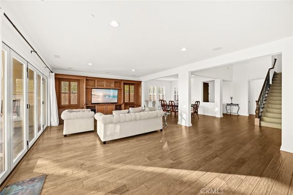 Dining room, Interior, Living room, Recessed Lighting, Wood Texture Flooring