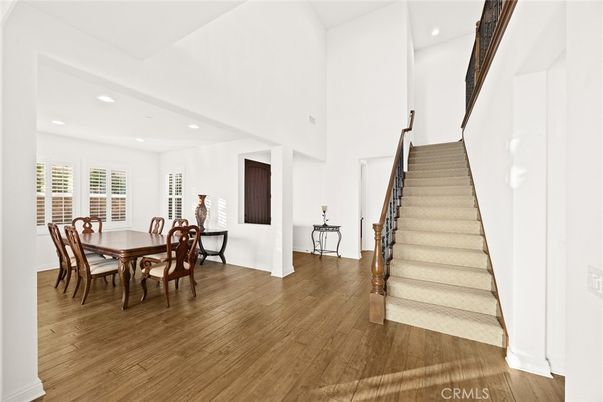 Dining room, Interior, Recessed Lighting, Wood Texture Flooring